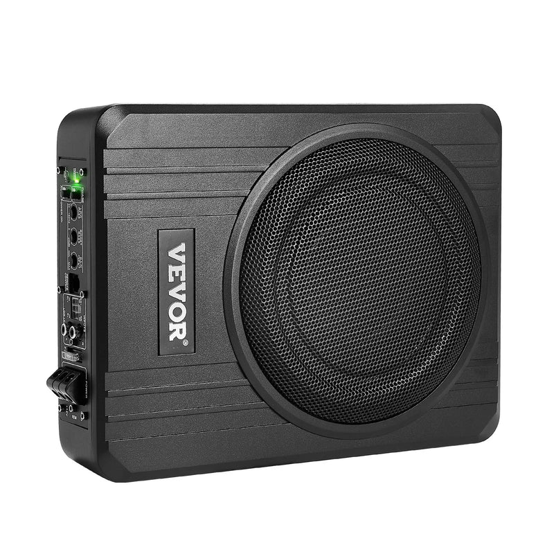 VEVOR 20 cm 400 W zem sēdekļa automašīnas subwooferis ar pastiprinātāju, zema profila aktīvais auto subwooferis ar iebūvētu pastiprinātāju, High/Low Level ieejas un skaļuma regulatoru, piemērots SUV, automašīnām, kravas auto un RV - ZEMLETES.LV