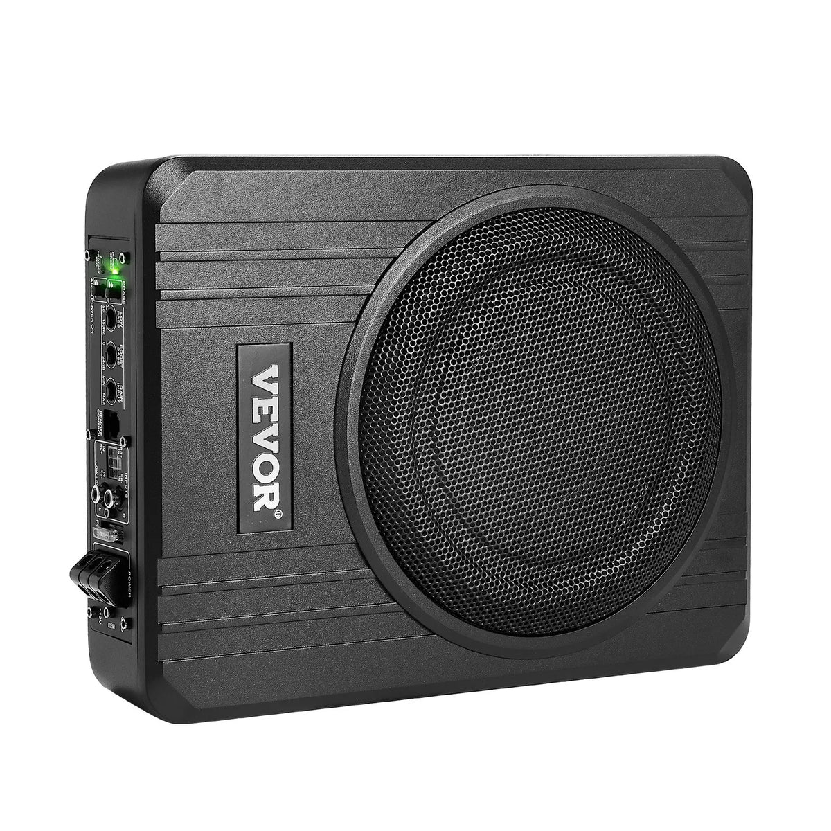 VEVOR 20 cm 400 W zem sēdekļa automašīnas subwooferis ar pastiprinātāju, zema profila aktīvais auto subwooferis ar iebūvētu pastiprinātāju, High/Low Level ieejas un skaļuma regulatoru, piemērots SUV, automašīnām, kravas auto un RV - ZEMLETES.LV