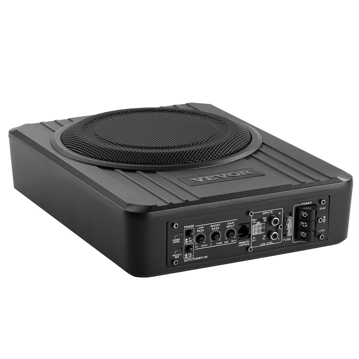 VEVOR 20 cm 400 W zem sēdekļa automašīnas subwooferis ar pastiprinātāju, zema profila aktīvais auto subwooferis ar iebūvētu pastiprinātāju, High/Low Level ieejas un skaļuma regulatoru, piemērots SUV, automašīnām, kravas auto un RV - ZEMLETES.LV