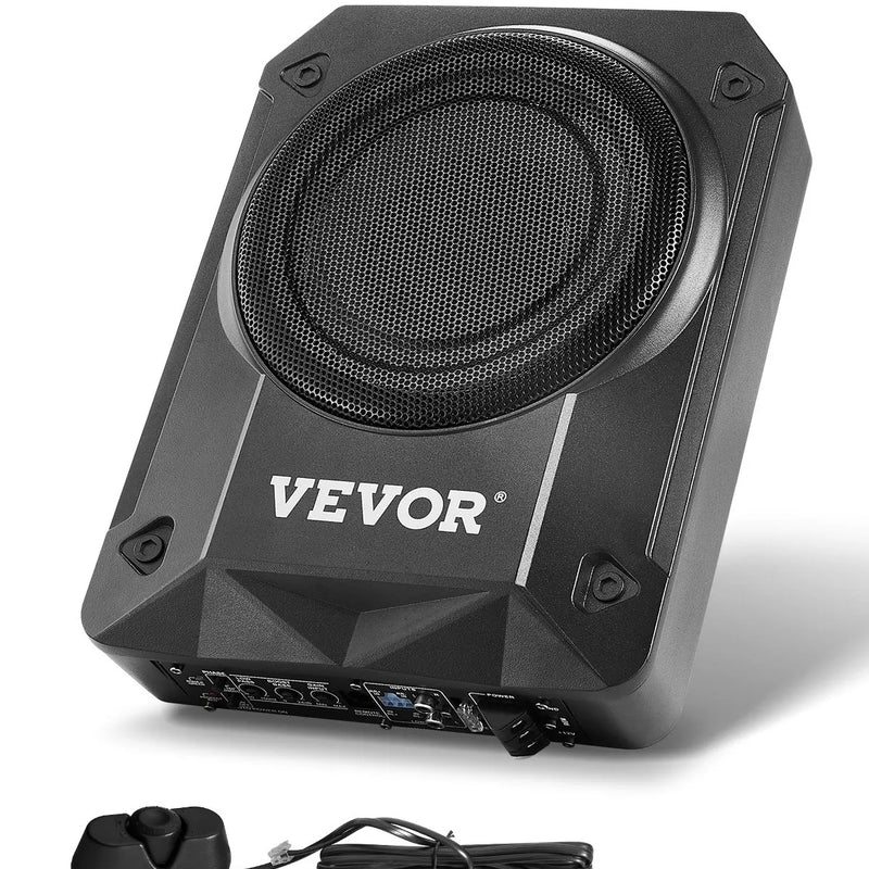 VEVOR 200 mm 800 W zem sēdekļa auto subwooferis ar iebūvētu pastiprinātāju, zema profila aktīvais zemfrekvenču skaļrunis ar augstā un zemā līmeņa ieejām un skaļuma regulatoru, piemērots SUV, automašīnām, kravas auto un kemperiem - ZEMLETES.LV