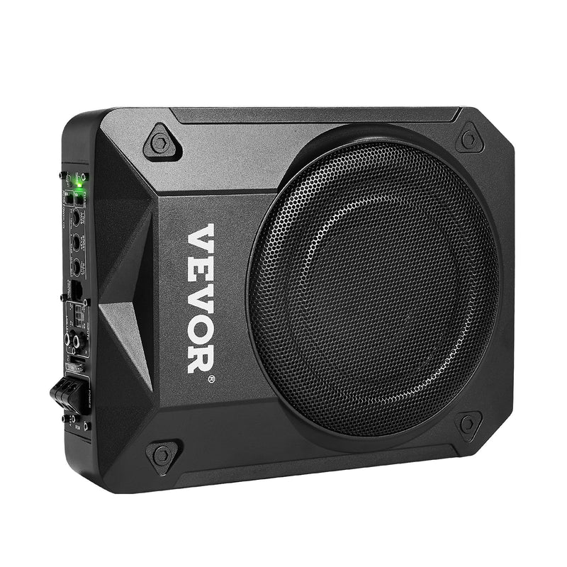 VEVOR 200 mm 800 W zem sēdekļa auto subwooferis ar iebūvētu pastiprinātāju, zema profila aktīvais zemfrekvenču skaļrunis ar augstā un zemā līmeņa ieejām un skaļuma regulatoru, piemērots SUV, automašīnām, kravas auto un kemperiem - ZEMLETES.LV