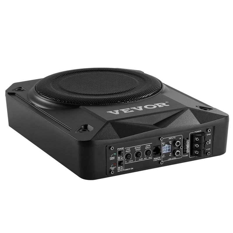 VEVOR 200 mm 800 W zem sēdekļa auto subwooferis ar iebūvētu pastiprinātāju, zema profila aktīvais zemfrekvenču skaļrunis ar augstā un zemā līmeņa ieejām un skaļuma regulatoru, piemērots SUV, automašīnām, kravas auto un kemperiem - ZEMLETES.LV