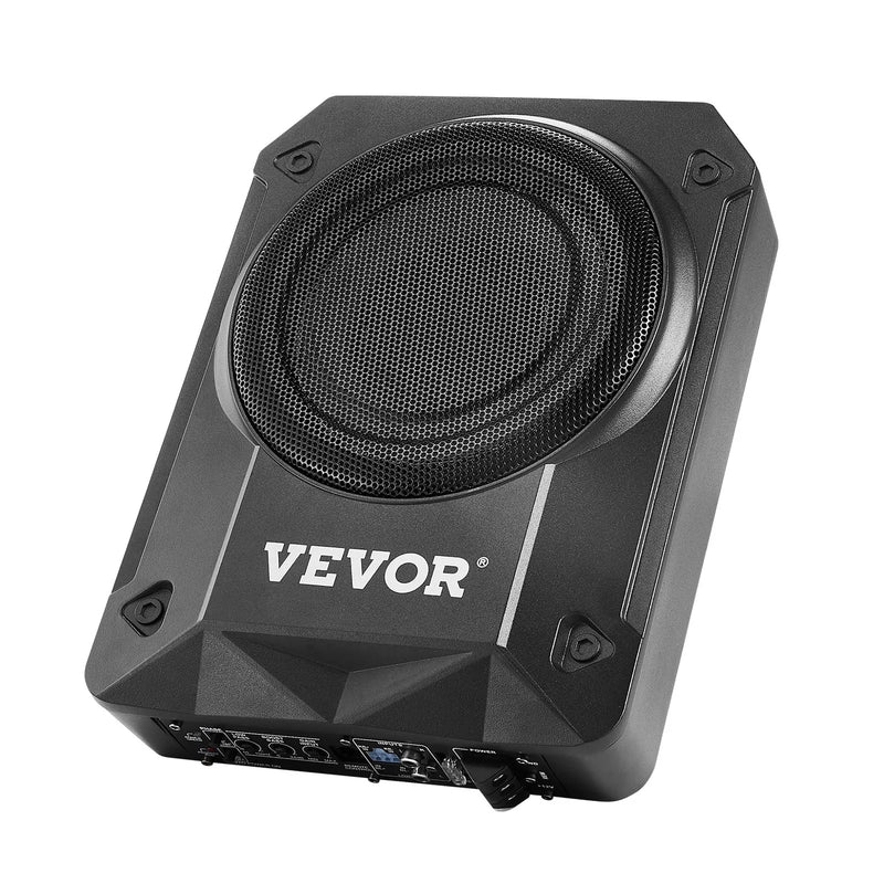 VEVOR 200 mm 800 W zem sēdekļa auto subwooferis ar iebūvētu pastiprinātāju, zema profila aktīvais zemfrekvenču skaļrunis ar augstā un zemā līmeņa ieejām un skaļuma regulatoru, piemērots SUV, automašīnām, kravas auto un kemperiem - ZEMLETES.LV