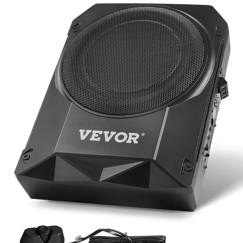 VEVOR 254 mm ar 200W nominālo un 400W maksimālo zem sēdekļa aktīvais auto subvuferis, plāns zemprofila bass skaļrunis ar iebūvētu pastiprinātāju, augsta/zema līmeņa ieeju un skaļuma regulatoru, piemērots SUV, vieglajām automašīnām, kravas auto - ZEMLETES.LV