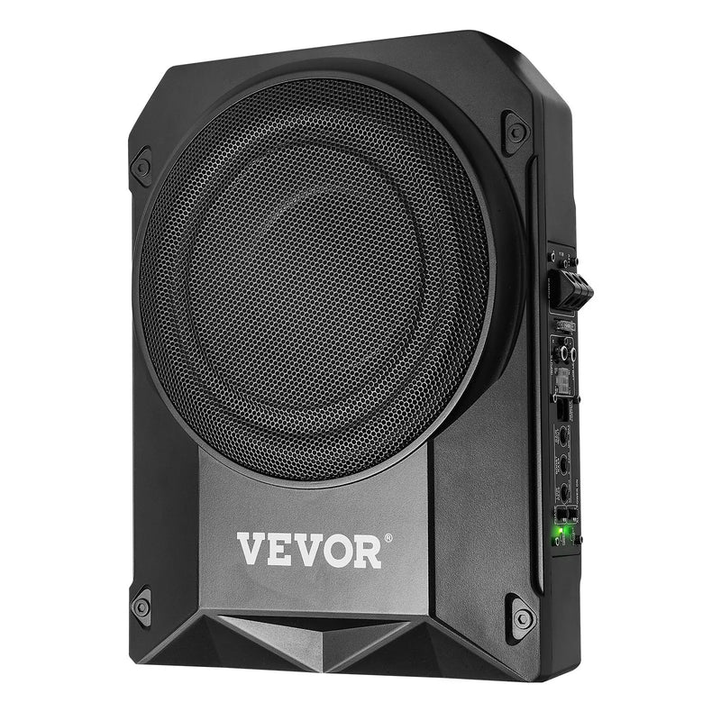 VEVOR 254 mm ar 200W nominālo un 400W maksimālo zem sēdekļa aktīvais auto subvuferis, plāns zemprofila bass skaļrunis ar iebūvētu pastiprinātāju, augsta/zema līmeņa ieeju un skaļuma regulatoru, piemērots SUV, vieglajām automašīnām, kravas auto - ZEMLETES.LV