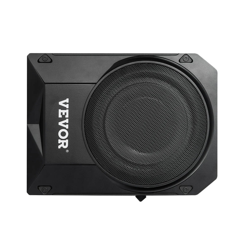 VEVOR 254 mm ar 200W nominālo un 400W maksimālo zem sēdekļa aktīvais auto subvuferis, plāns zemprofila bass skaļrunis ar iebūvētu pastiprinātāju, augsta/zema līmeņa ieeju un skaļuma regulatoru, piemērots SUV, vieglajām automašīnām, kravas auto - ZEMLETES.LV