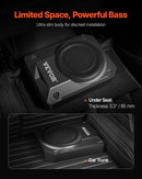 VEVOR 254 mm ar 200W nominālo un 400W maksimālo zem sēdekļa aktīvais auto subvuferis, plāns zemprofila bass skaļrunis ar iebūvētu pastiprinātāju, augsta/zema līmeņa ieeju un skaļuma regulatoru, piemērots SUV, vieglajām automašīnām, kravas auto - ZEMLETES.LV