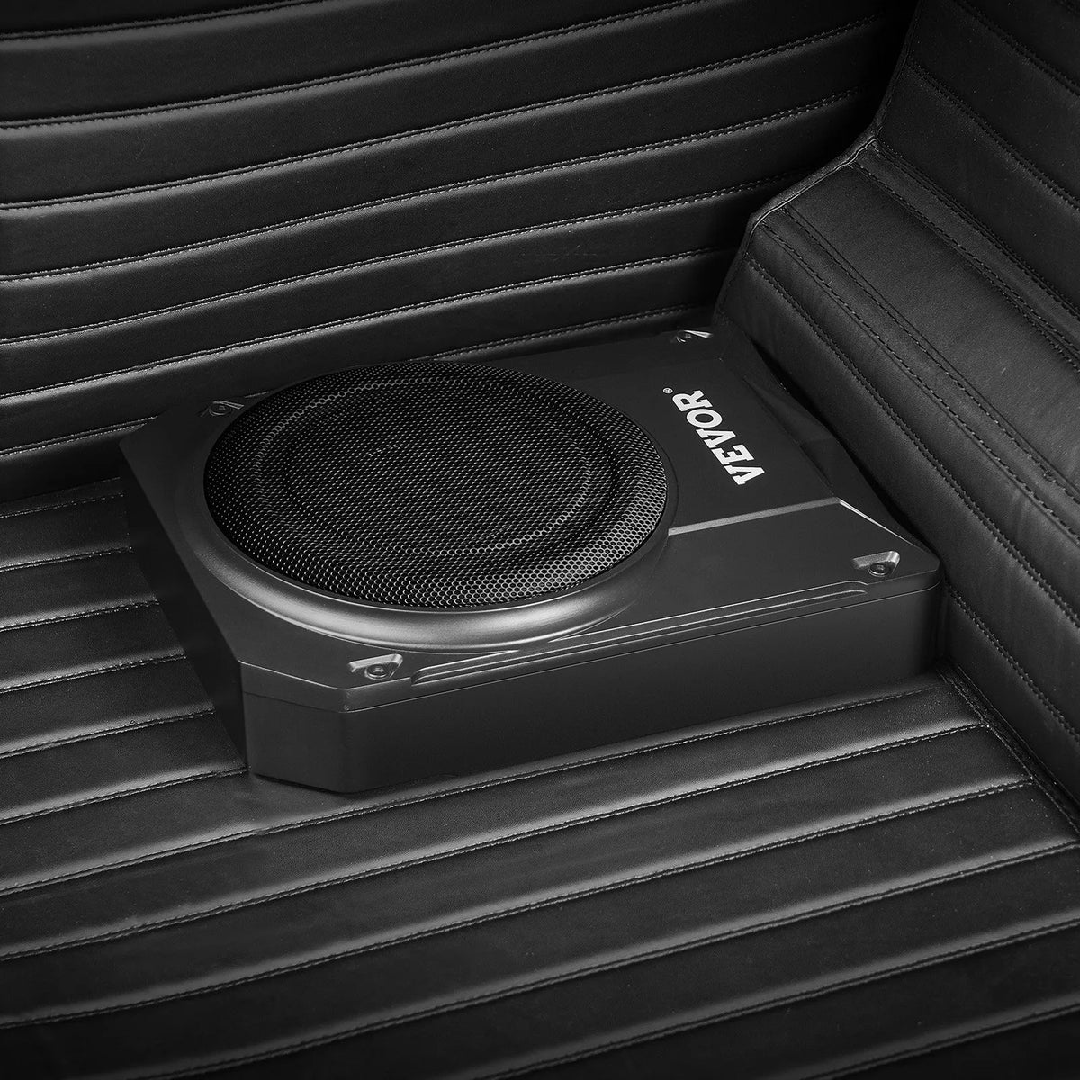 VEVOR 254 mm ar 200W nominālo un 400W maksimālo zem sēdekļa aktīvais auto subvuferis, plāns zemprofila bass skaļrunis ar iebūvētu pastiprinātāju, augsta/zema līmeņa ieeju un skaļuma regulatoru, piemērots SUV, vieglajām automašīnām, kravas auto - ZEMLETES.LV