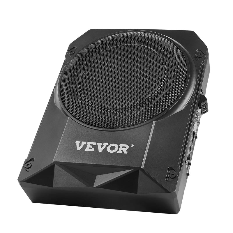 VEVOR 254 mm ar 200W nominālo un 400W maksimālo zem sēdekļa aktīvais auto subvuferis, plāns zemprofila bass skaļrunis ar iebūvētu pastiprinātāju, augsta/zema līmeņa ieeju un skaļuma regulatoru, piemērots SUV, vieglajām automašīnām, kravas auto - ZEMLETES.LV