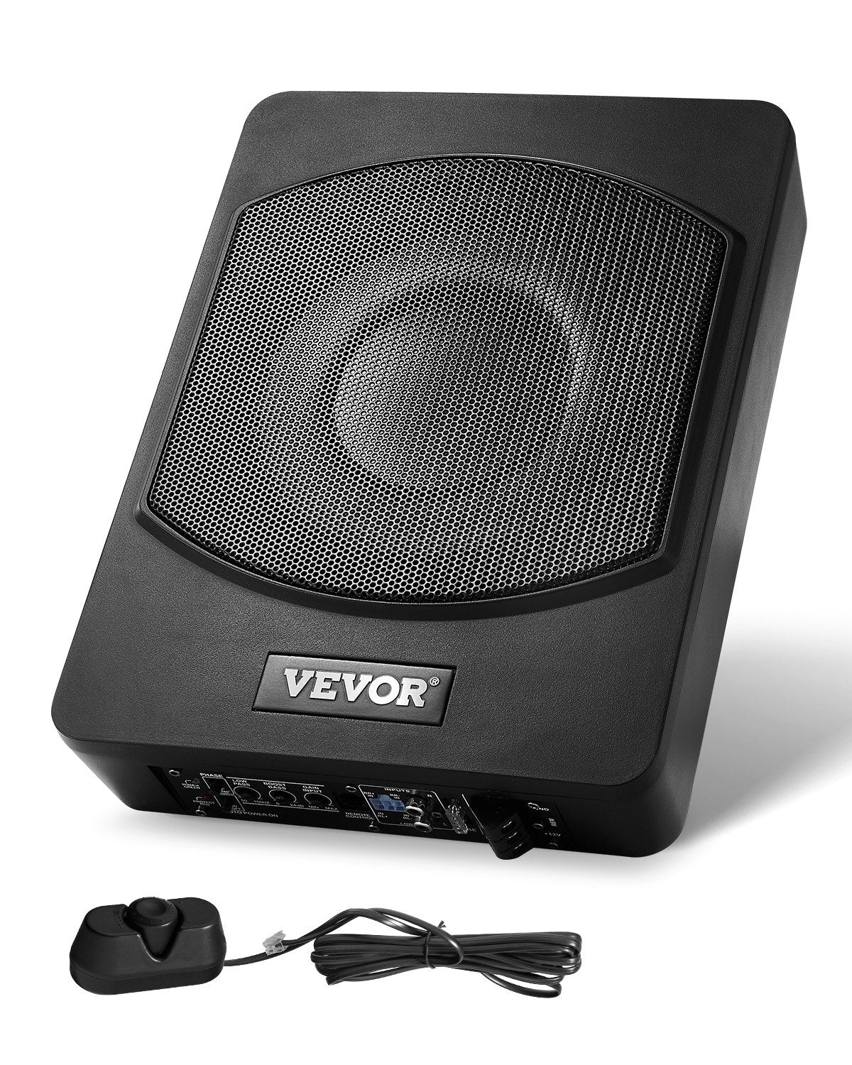 VEVOR 25 cm 240 W zem sēdekļa automašīnas subwooferis ar iebūvētu pastiprinātāju, zema profila aktīvais auto subwooferis ar High/Low Level ieejām un skaļuma regulatoru, piemērots SUV, automašīnām, kravas auto un RV - ZEMLETES.LV