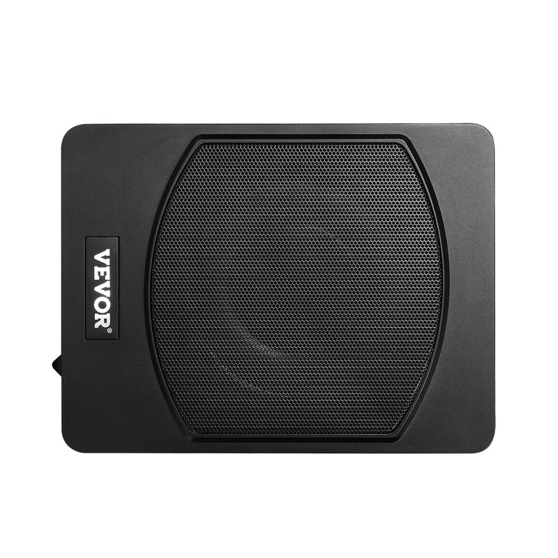 VEVOR 25 cm 240 W zem sēdekļa automašīnas subwooferis ar iebūvētu pastiprinātāju, zema profila aktīvais auto subwooferis ar High/Low Level ieejām un skaļuma regulatoru, piemērots SUV, automašīnām, kravas auto un RV - ZEMLETES.LV