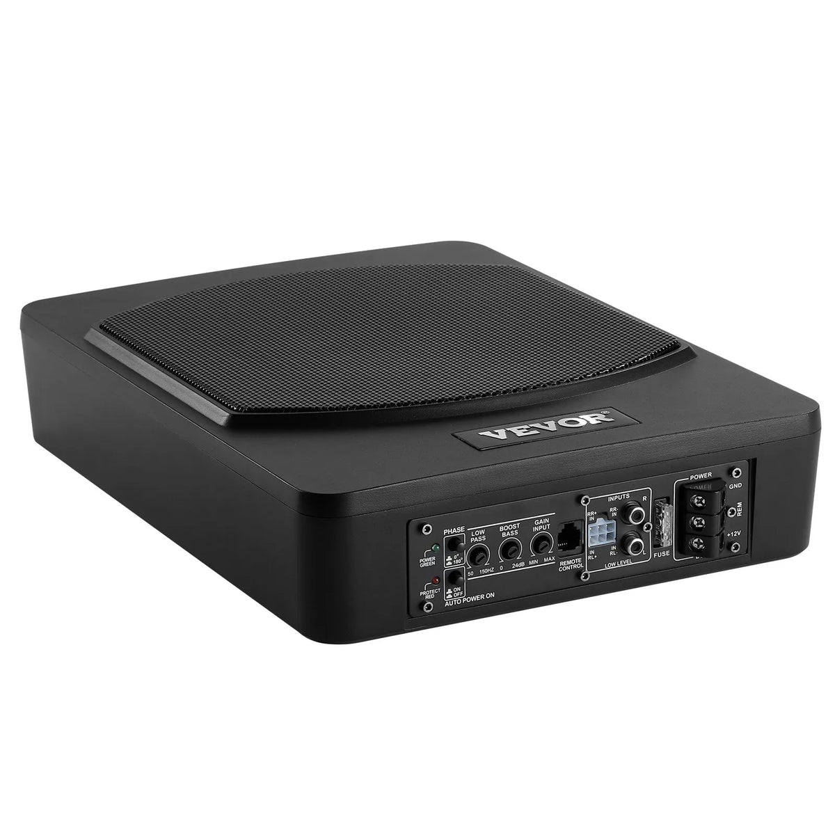VEVOR 25 cm 240 W zem sēdekļa automašīnas subwooferis ar iebūvētu pastiprinātāju, zema profila aktīvais auto subwooferis ar High/Low Level ieejām un skaļuma regulatoru, piemērots SUV, automašīnām, kravas auto un RV - ZEMLETES.LV
