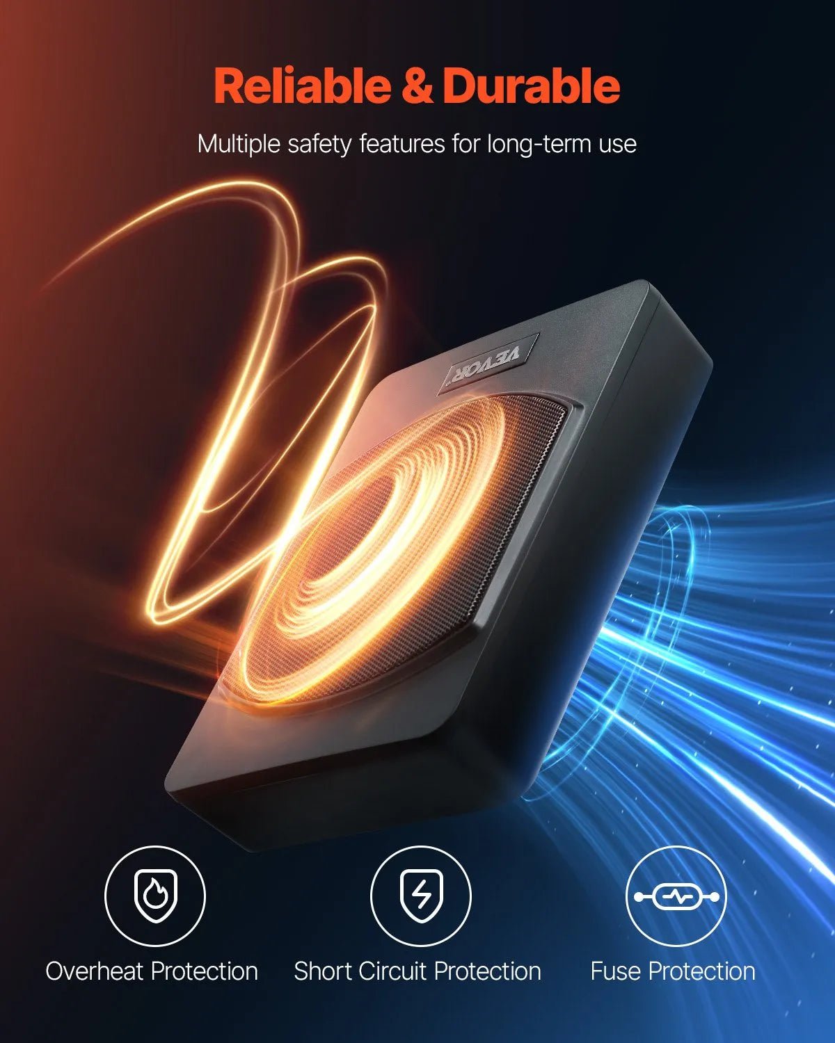 VEVOR 25 cm 240 W zem sēdekļa automašīnas subwooferis ar iebūvētu pastiprinātāju, zema profila aktīvais auto subwooferis ar High/Low Level ieejām un skaļuma regulatoru, piemērots SUV, automašīnām, kravas auto un RV - ZEMLETES.LV