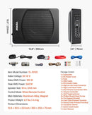 VEVOR 25 cm 240 W zem sēdekļa automašīnas subwooferis ar iebūvētu pastiprinātāju, zema profila aktīvais auto subwooferis ar High/Low Level ieejām un skaļuma regulatoru, piemērots SUV, automašīnām, kravas auto un RV - ZEMLETES.LV