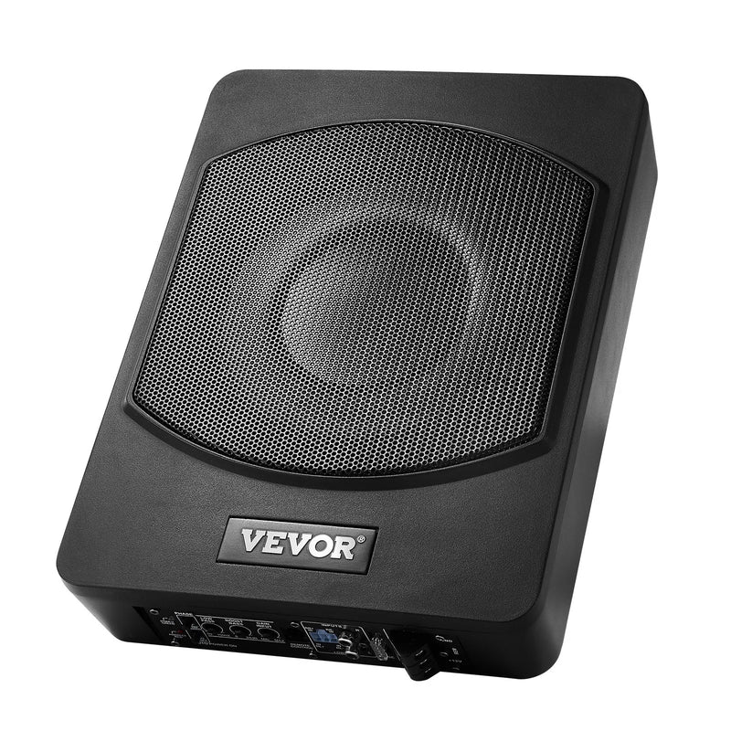 VEVOR 25 cm 240 W zem sēdekļa automašīnas subwooferis ar iebūvētu pastiprinātāju, zema profila aktīvais auto subwooferis ar High/Low Level ieejām un skaļuma regulatoru, piemērots SUV, automašīnām, kravas auto un RV - ZEMLETES.LV