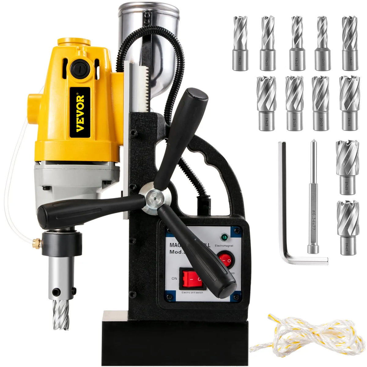 VEVOR MD40 Electric Magnetic Drill, Ø38.1 mm Drilling Diameter, 1100 W, with 11 pcs HSS Core Drill Bit Set, Compact Drill with Switchable Magnet and Precision Core Drilling System