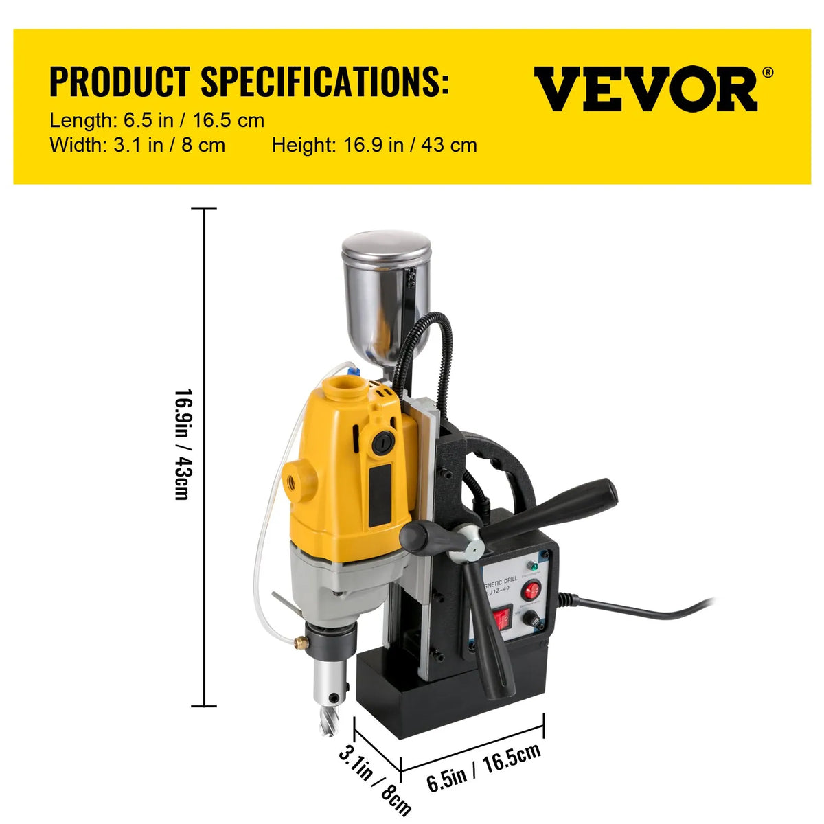 VEVOR MD40 Electric Magnetic Drill, Ø38.1 mm Drilling Diameter, 1100 W, with 11 pcs HSS Core Drill Bit Set, Compact Drill with Switchable Magnet and Precision Core Drilling System