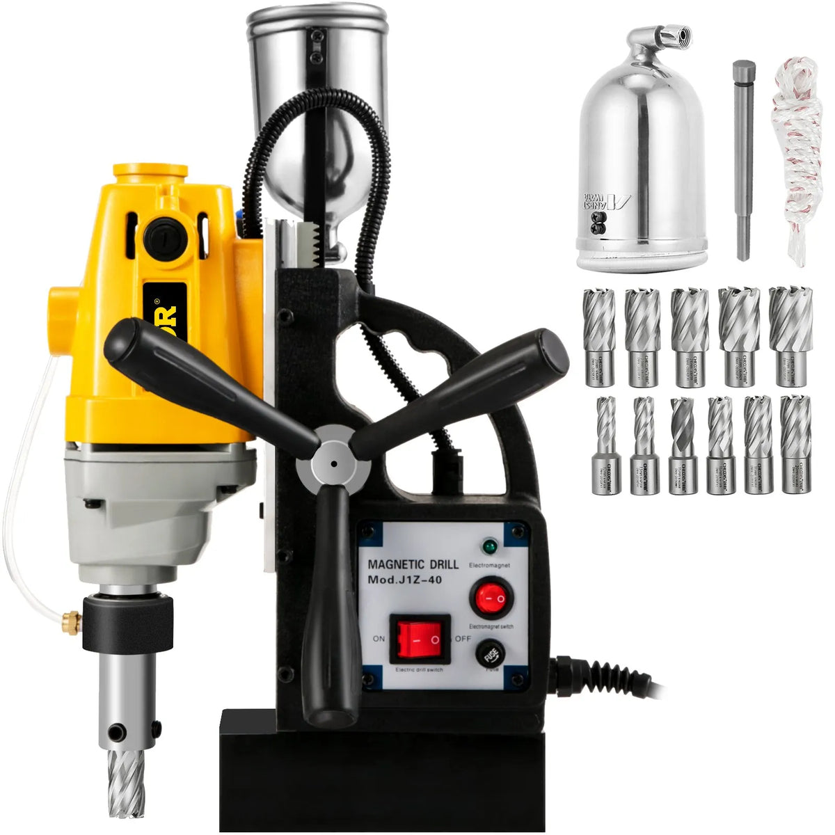 VEVOR MD40 Electric Magnetic Drill, Ø38.1 mm Drilling Diameter, 1100 W, with 11 pcs HSS Core Drill Bit Set, Compact Drill with Switchable Magnet and Precision Core Drilling System