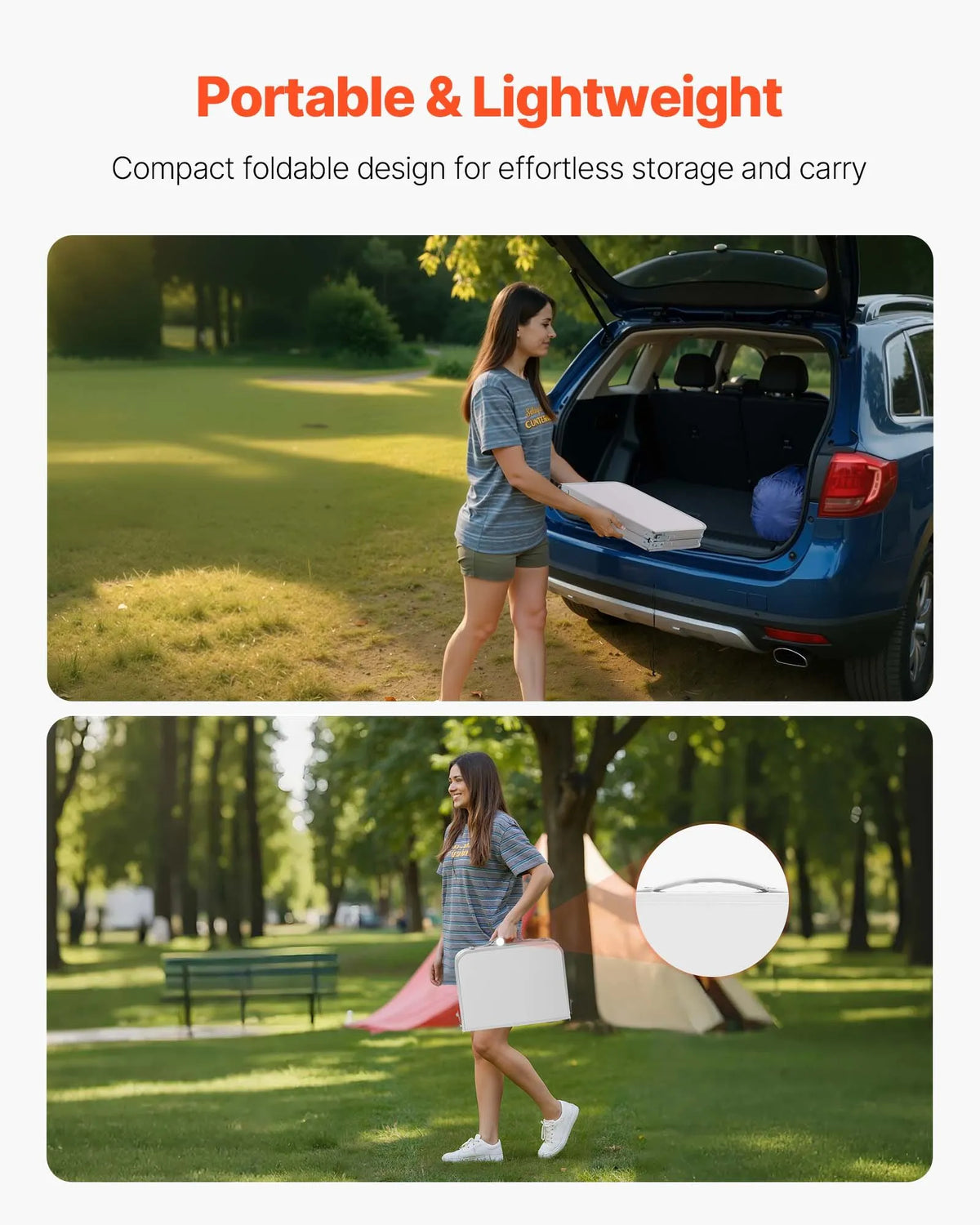 Folding Camping Table, Adjustable Height, Portable Aluminium and MDF Side Table with Mesh Shelf and Handle, Lightweight and Compact Table for Outdoor Picnic, Barbecue and Beach Relaxation, 60 × 40 cm, Silver