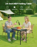 Saliekams kempinga galds ar regulējamu augstumu, pārnēsājams alumīnija un MDF sānu galds ar sieta plauktu un rokturi, viegls un kompakts āra piknikiem, grilēšanai un kempingam, 60 × 40 cm, melns