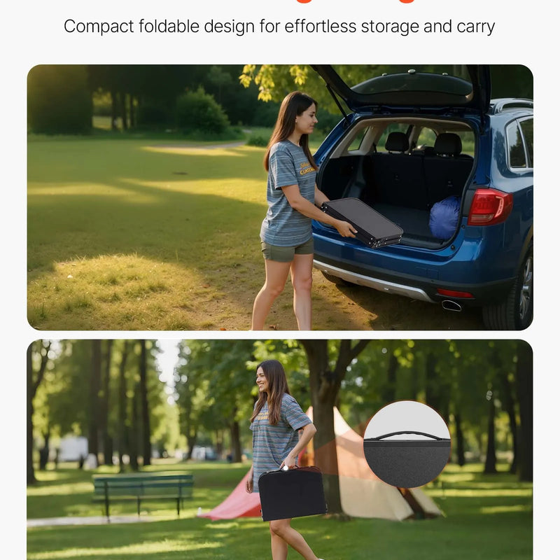 Saliekams kempinga galds ar regulējamu augstumu, pārnēsājams alumīnija un MDF sānu galds ar sieta plauktu un rokturi, viegls un kompakts āra piknikiem, grilēšanai un kempingam, 60 × 40 cm, melns