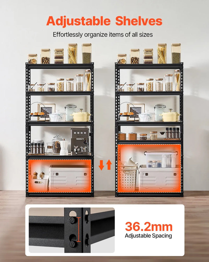 Uzglabāšanas plaukti 5 līmeņi, 40,6 cm dziļums x 81,3 cm platums x 159,5 cm augstums, metāla plauktu sistēma garāžai