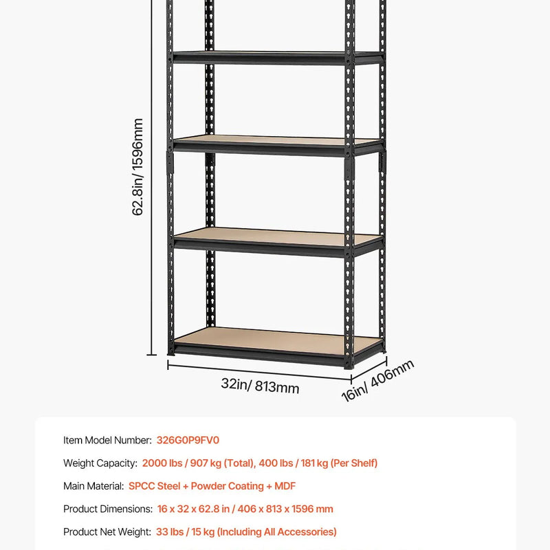 Платформа Uzglabāšanas 5 лимений, 40,6 см дзилюмс x 81,3 см платумс x 159,5 см аугстумс, метала плаукту система garāžai