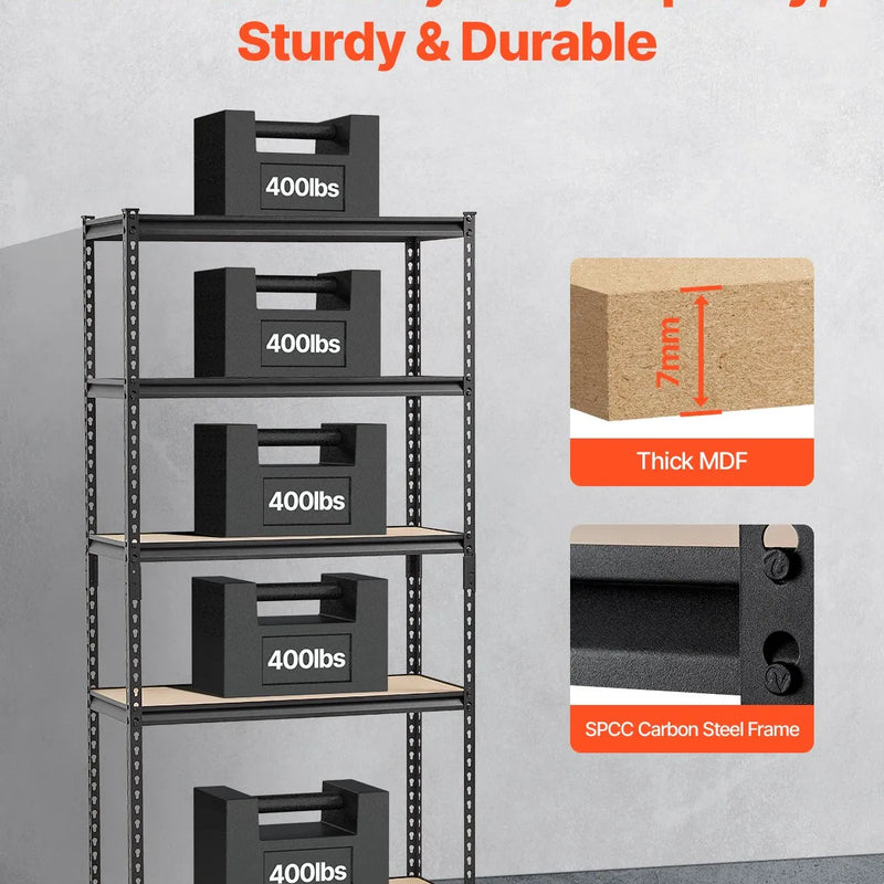 Uzglabāšanas plaukti 5 līmeņu, garāžas plauktu sistēma, 406 mm dziļums × 914 mm platums × 1815 mm augstums