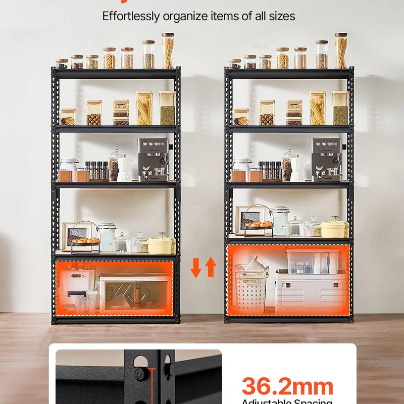 Uzglabāšanas plaukti 5 līmeņu, garāžas plauktu sistēma, 406 mm dziļums × 914 mm platums × 1815 mm augstums