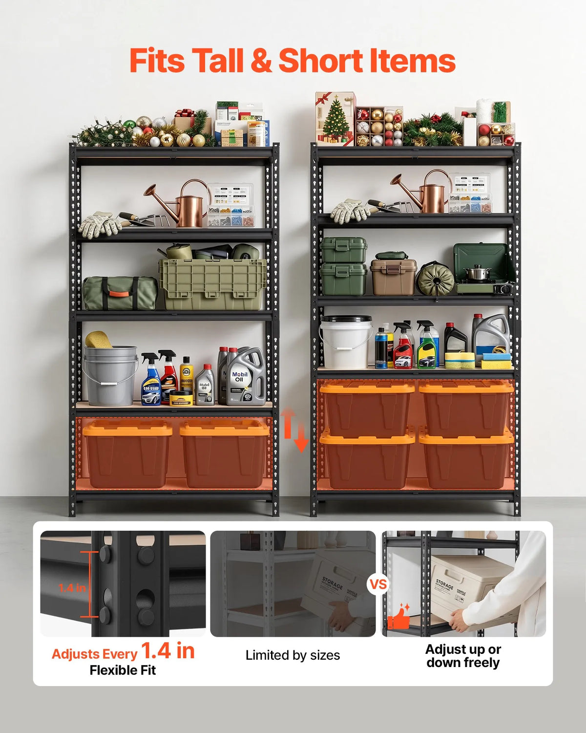 VEVOR Metal Shelving System 5 Tier, 1134 kg Load Capacity, Adjustable Storage Shelves for Garage, Warehouse, Basement and Kitchen, 1025 × 517 × 1813 mm