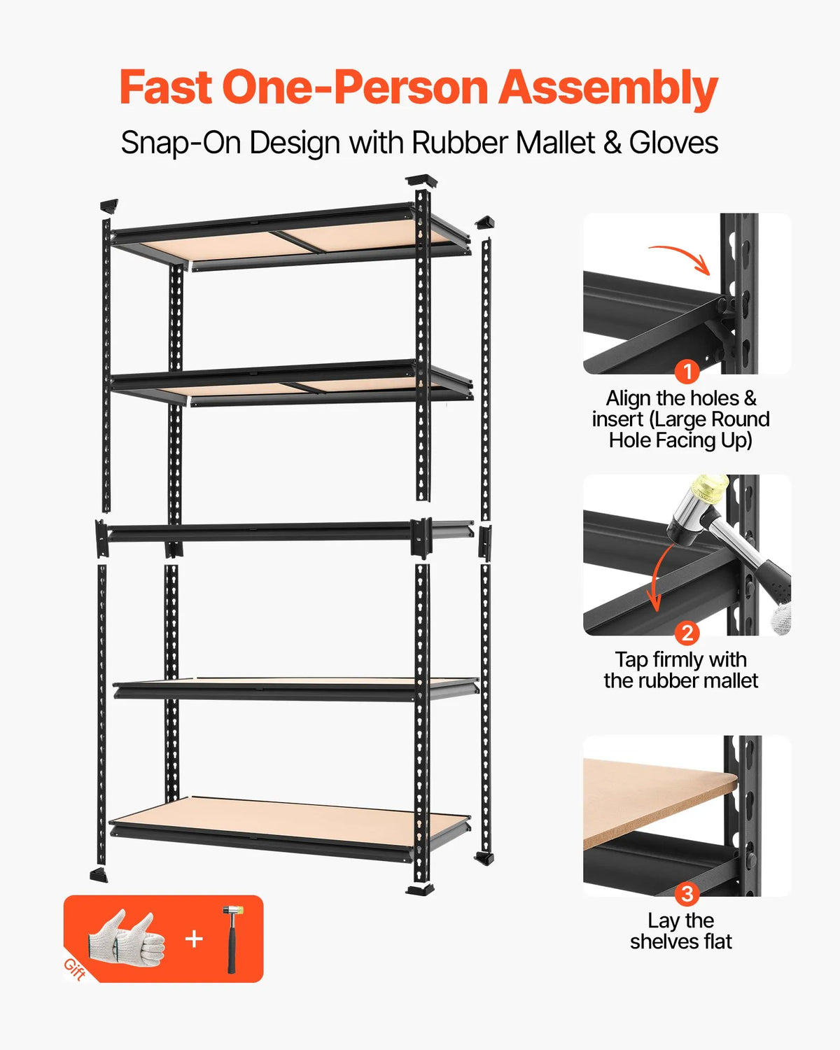 VEVOR Metal Shelving System 5 Tier, 1134 kg Load Capacity, Adjustable Storage Shelves for Garage, Warehouse, Basement and Kitchen, 1025 × 517 × 1813 mm