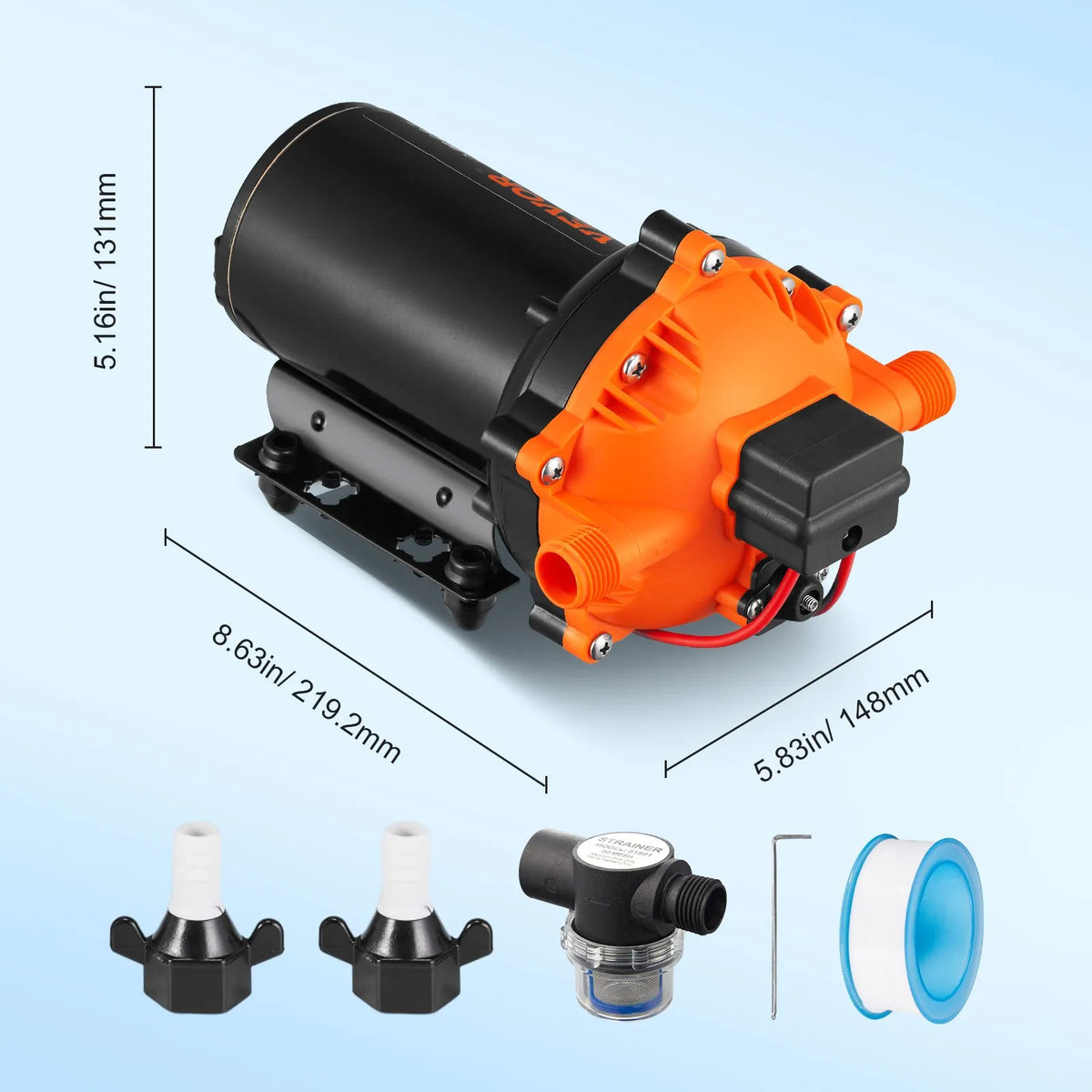 VEVOR Diaphragm Water Pump, 12 V DC, Flow Rate up to 20.8 l/min, Rated Pressure 4.8 bar (Adjustable 2.8–6.9 bar), Self-Priming Spraying Pump with Pressure Switch and G1/2 Threaded Connection for Campers, Boats and Lawn Care, FCC Certified