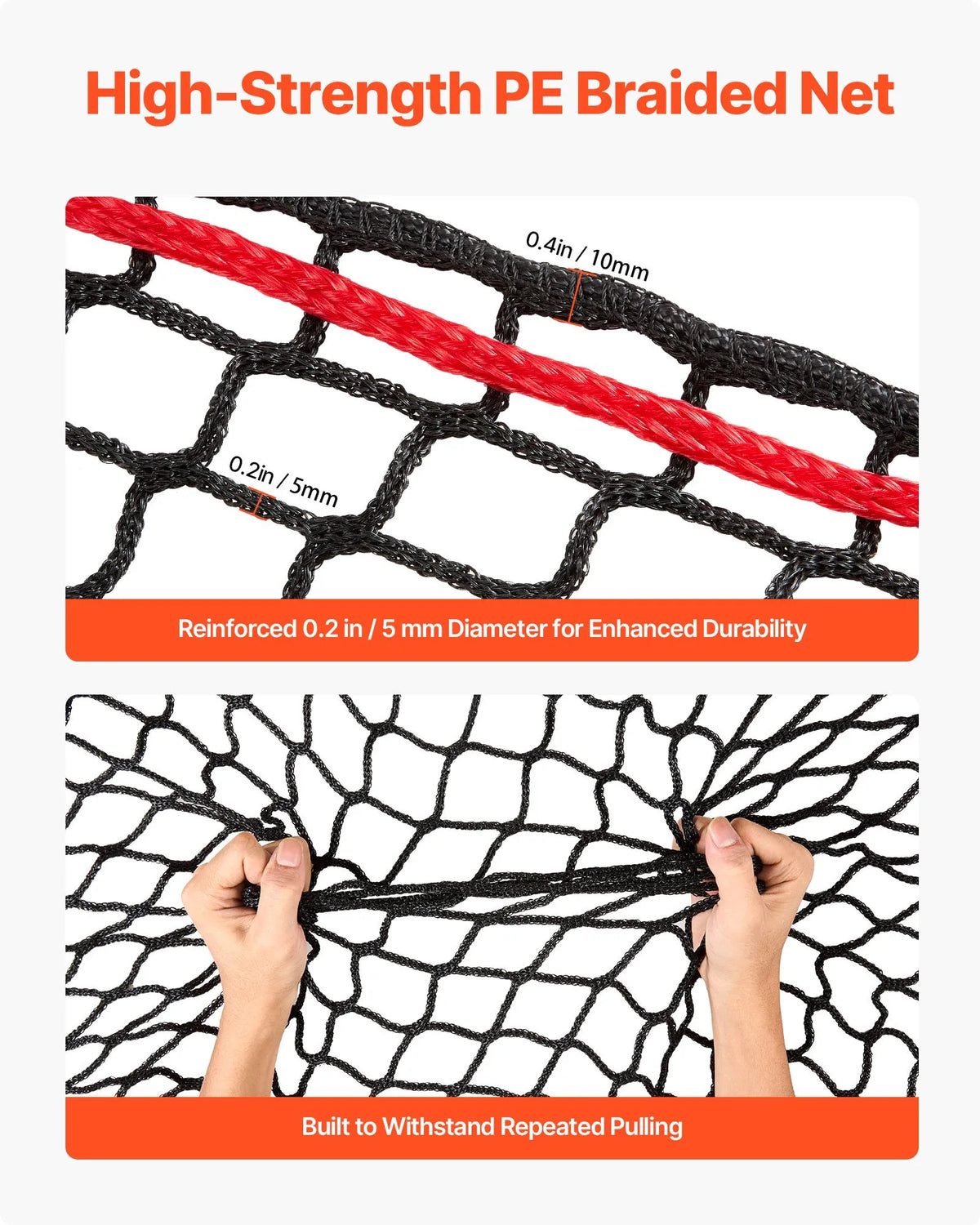 VEVOR apaļo siena ķīpu tīkls 1,8 × 1,8 × 1,8 m, acu izmērs 38,1 × 38,1 mm, PE materiāls, bezmezglu konstrukcija, komplektā savilcēji, adata, remonta aukla un uzglabāšanas soma, lēnās barošanas tīkls zirgiem - ZEMLETES.LV