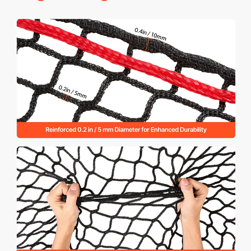 VEVOR apaļo siena ķīpu tīkls 1,8 × 1,8 × 1,8 m, acu izmērs 38,1 × 38,1 mm, PE materiāls, bezmezglu konstrukcija, komplektā savilcēji, adata, remonta aukla un uzglabāšanas soma, lēnās barošanas tīkls zirgiem - ZEMLETES.LV