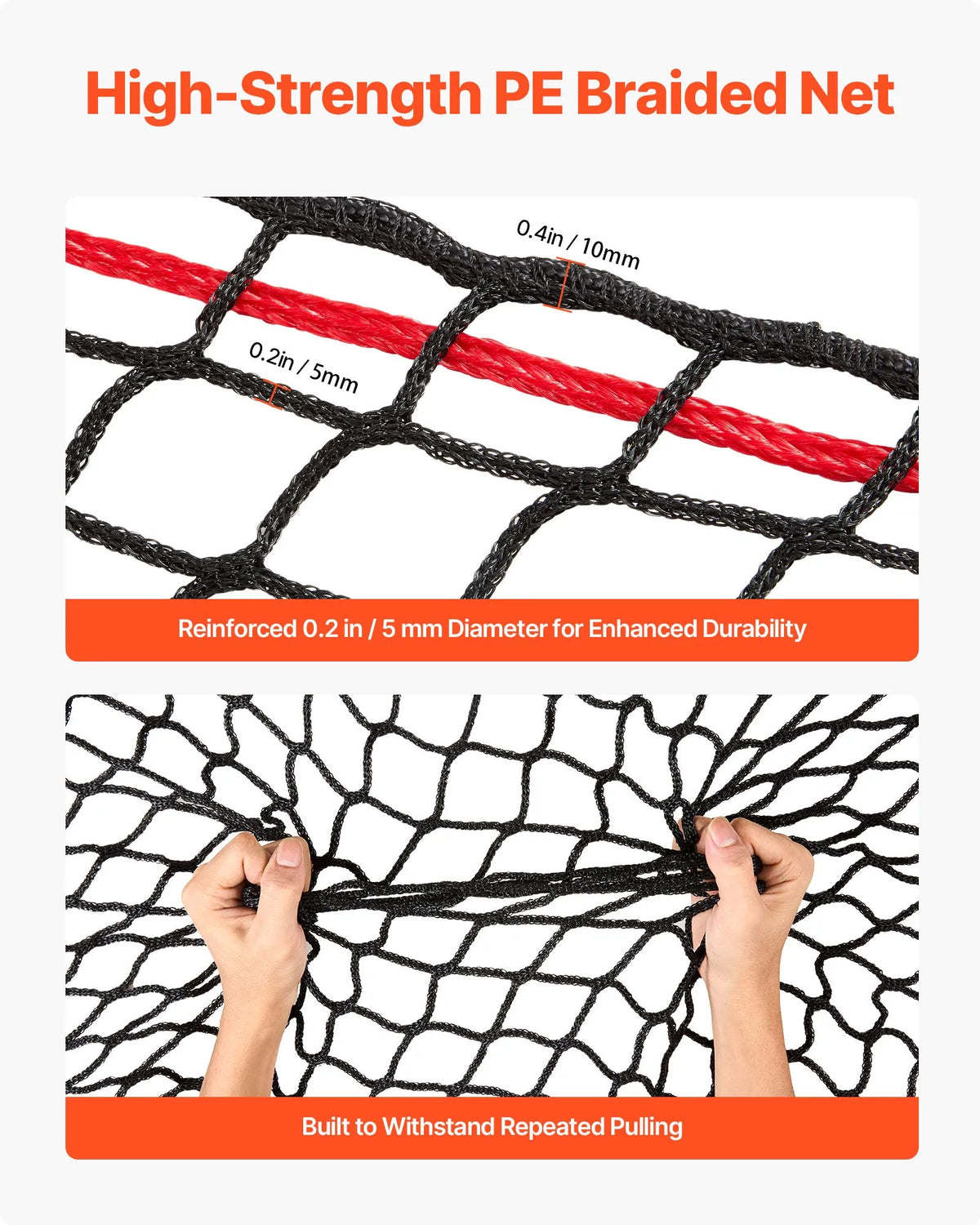 VEVOR apaļo siena ķīpu tīkls 1,8 × 1,8 × 1,8 m, acu izmērs 42 × 42 mm, PE materiāls, bezmezglu konstrukcija, komplektā savilcēji, adata, remonta aukla un uzglabāšanas soma, lēnās barošanas tīkls zirgiem - ZEMLETES.LV