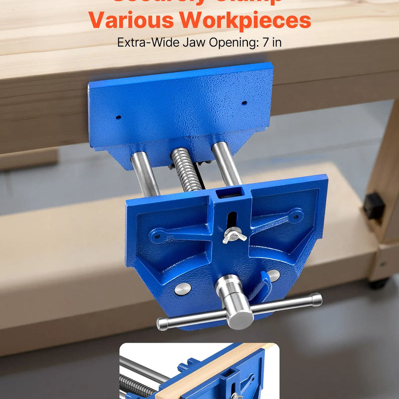 VEVOR galdniecības skrūvspīles, žokļu platums 178 mm, ātrās atbrīvošanas darbagalda skrūvspīles, maks. žokļu atvērums 203 mm, izturīga čuguna konstrukcija, regulējama priekšējā atdure, koka apstrādei un urbšanai