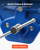 VEVOR galdniecības skrūvspīles, žokļu platums 229 mm, ātrās atbrīvošanas darbagalda skrūvspīles, maks. žokļu atvērums 259 mm, izturīga čuguna konstrukcija, regulējams priekšējais atbalsts, urbšanai un koka apstrādei