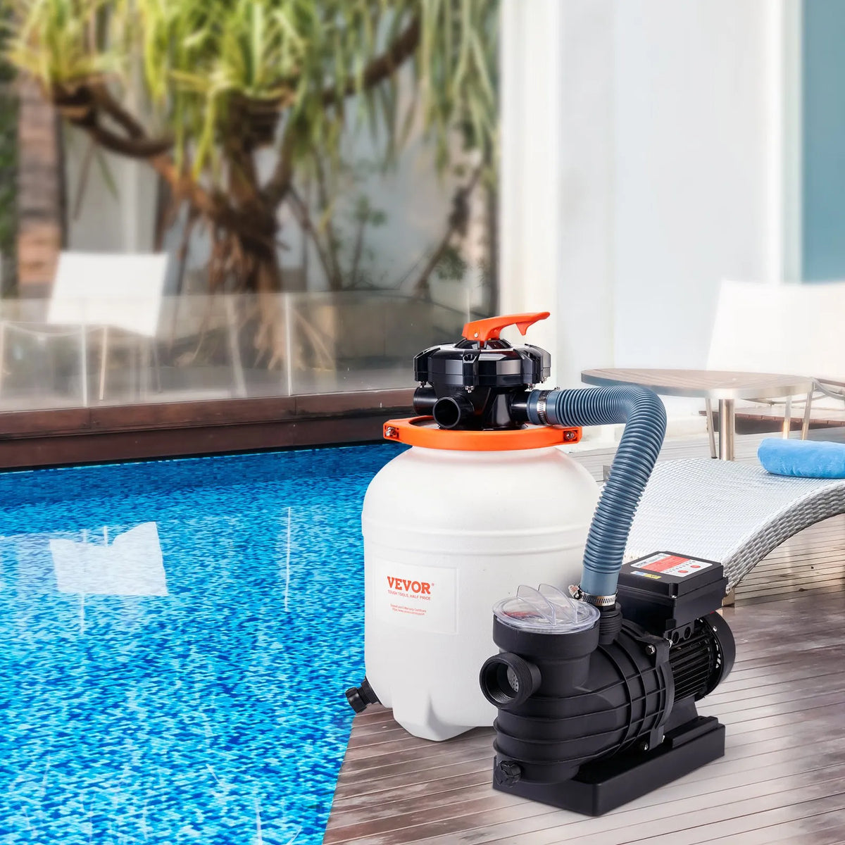VEVOR Sand Filter Pump for Above Ground Pools, 300 mm, 10,000 l/h, 285 W, Pool Pump and Filter Set with 6-Way Multiport Valve and Strainer Basket, for Home and Commercial Use