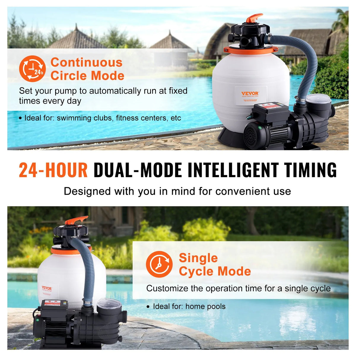 VEVOR Sand Filter Pump for Above Ground Pools, 350 mm, 13,000 l/h, 450 W, Pool Pump and Filter Set with 6-Way Multiport Valve and Strainer Basket, for Home and Commercial Use
