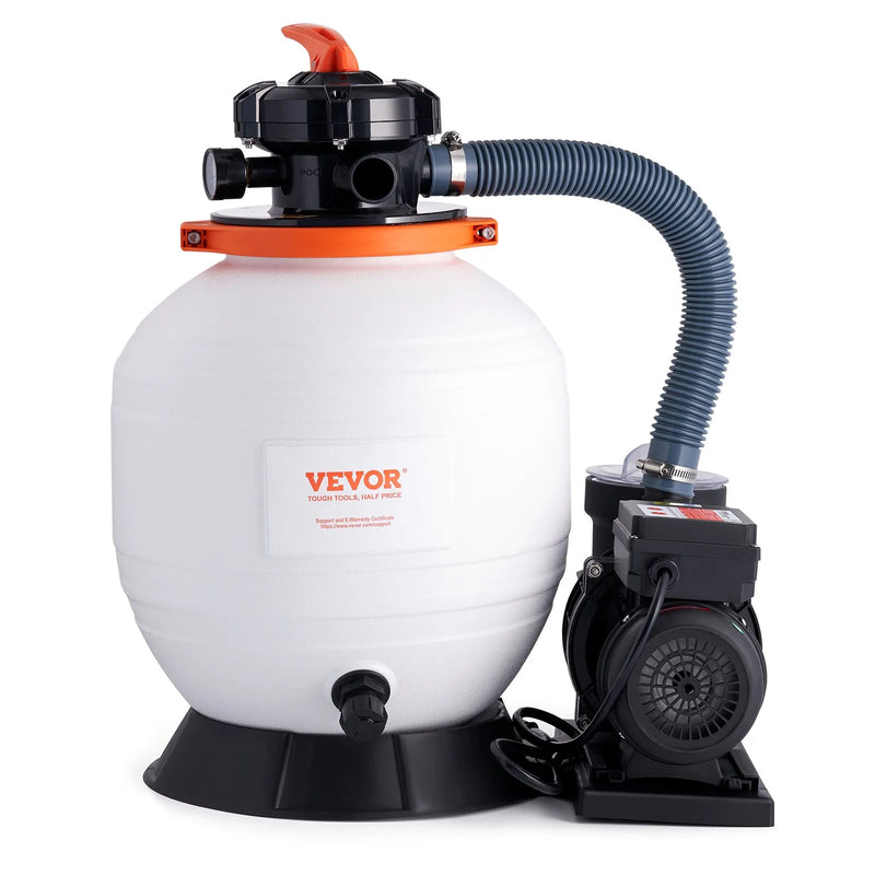 VEVOR smilšu filtra sūknis virszemes baseiniem, 350 mm, 13 000 l/h, 450 W, baseina sūkņa un filtra komplekts ar 6 virzienu daudzportu vārstu un sietiņa grozu, mājas un komerciālai lietošanai