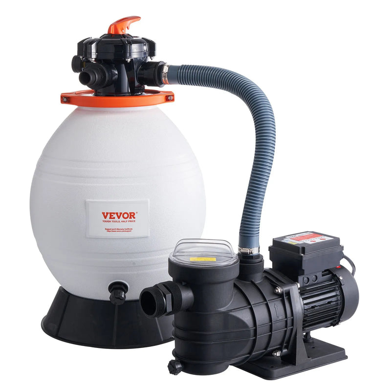 VEVOR smilšu filtra sūknis virszemes baseiniem, 400 mm, 18 000 l/h, 850 W, baseina sūkņa un filtra komplekts ar 6-virzienu daudzportu vārstu un sietiņa grozu, mājas un komerciālai lietošanai