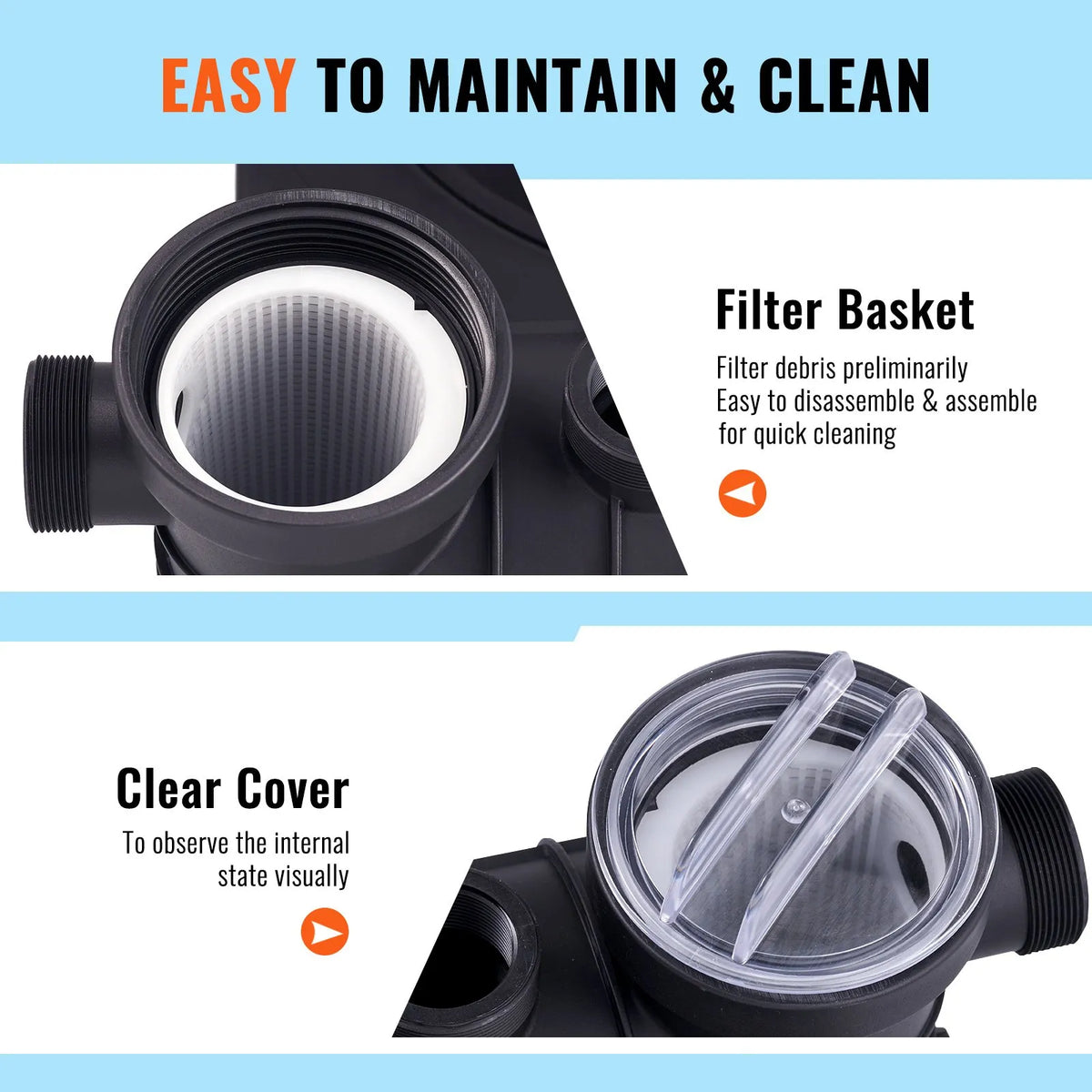 VEVOR Sand Filter Pump for Above Ground Pools, 400 mm, 18,000 l/h, 850 W, Pool Pump and Filter Set with 6-Way Multiport Valve and Strainer Basket, for Home and Commercial Use