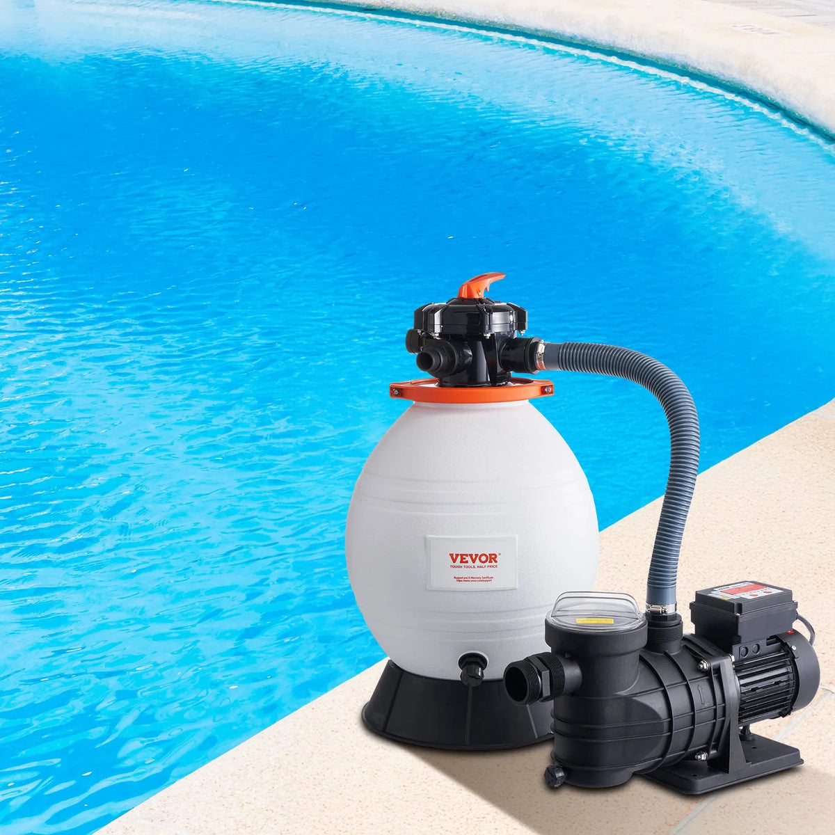 VEVOR Sand Filter Pump for Above Ground Pools, 400 mm, 18,000 l/h, 850 W, Pool Pump and Filter Set with 6-Way Multiport Valve and Strainer Basket, for Home and Commercial Use