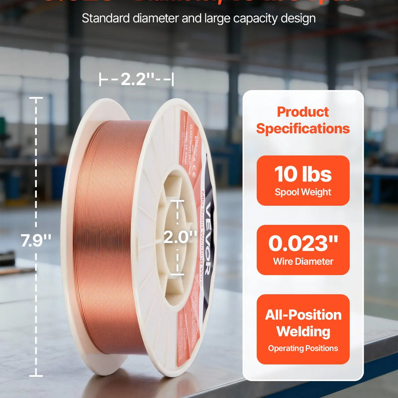 VEVOR MIG metināšanas stieple ER70S-6, 0,6 mm, 4,5 kg, zema šļakstīšanās, ar paaugstinātu deoksidētāju saturu, tērauda metināšanai aizsarggāzes vidē