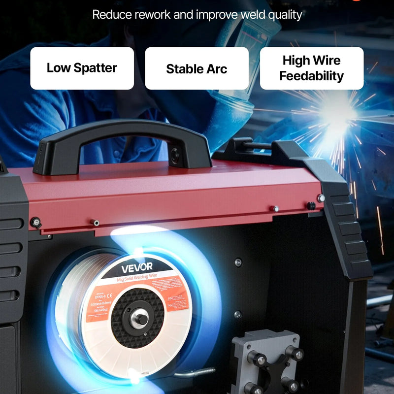VEVOR MIG metināšanas stieple ER70S-6, 0,6 mm, 4,5 kg, zema šļakstīšanās, ar paaugstinātu deoksidētāju saturu, tērauda metināšanai aizsarggāzes vidē
