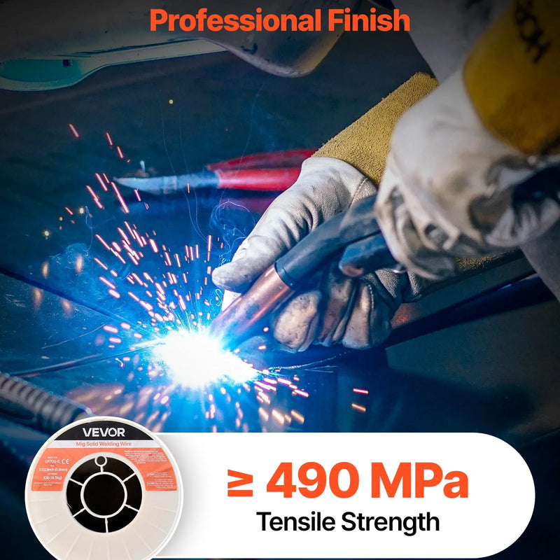 VEVOR MIG metināšanas stieple ER70S-6, 0,6 mm, 4,5 kg, zema šļakstīšanās, ar paaugstinātu deoksidētāju saturu, tērauda metināšanai aizsarggāzes vidē