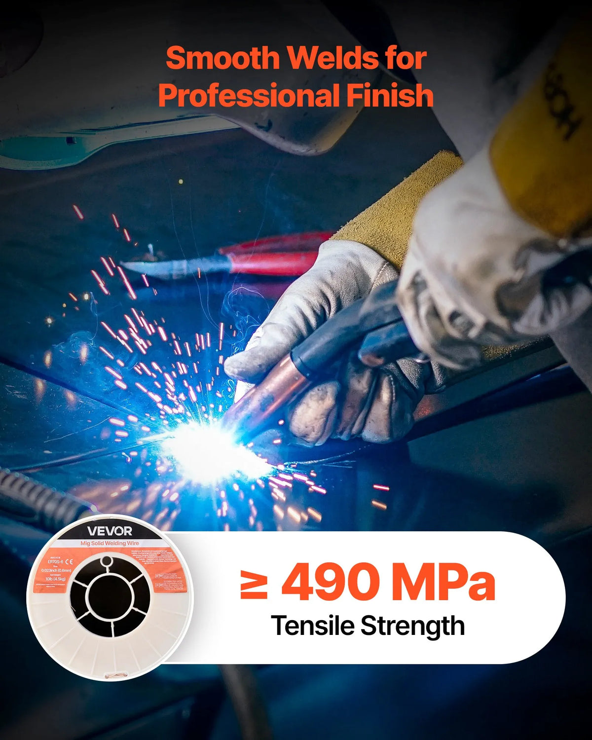 VEVOR MIG Welding Wire ER70S-6, 0.6 mm, 4.5 kg, Low Spatter, High Deoxidiser Content, for Steel Welding with Shielding Gas