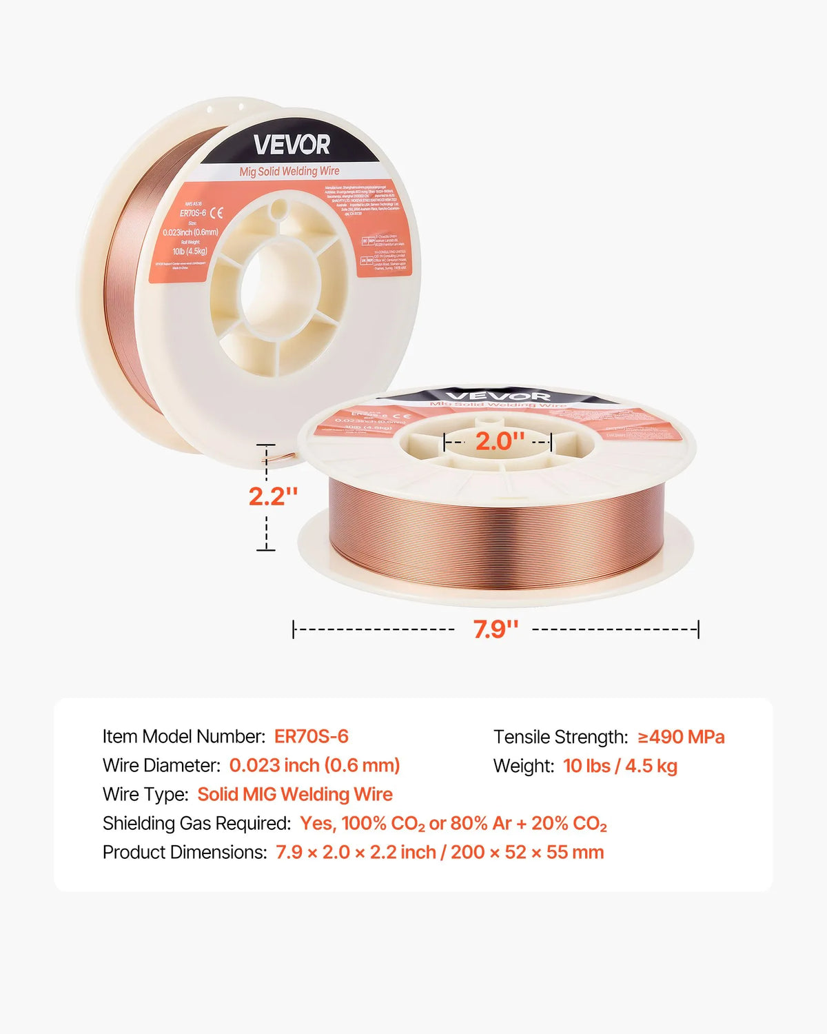 VEVOR MIG Welding Wire ER70S-6, 0.6 mm, 4.5 kg, Low Spatter, High Deoxidiser Content, for Steel Welding with Shielding Gas