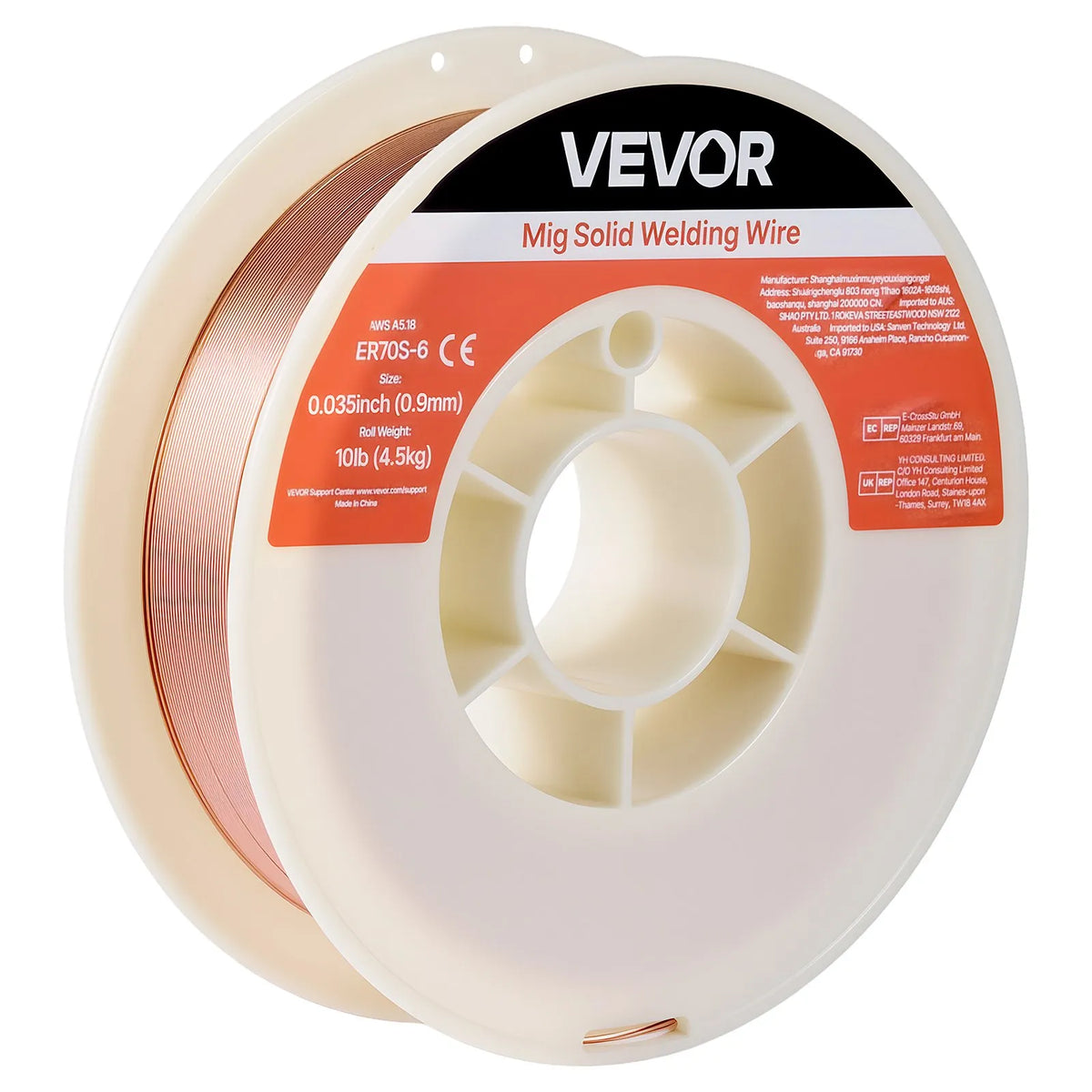 VEVOR MIG Welding Wire ER70S-6, Ø0.9 mm, 4.5 kg, Low Spatter, High Deoxidiser Content, Mild Steel Welding in Shielding Gas All Positions