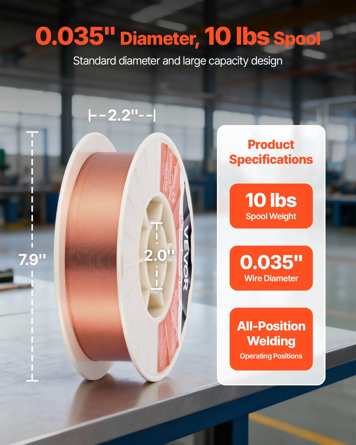 VEVOR MIG Welding Wire ER70S-6, Ø0.9 mm, 4.5 kg, Low Spatter, High Deoxidiser Content, Mild Steel Welding in Shielding Gas All Positions